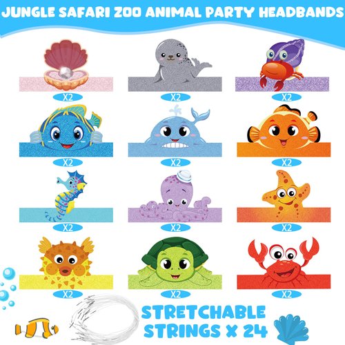 24 Pcs Under the Sea Party Hats - Ocean Theme Headbands for Girls and Kids, Sea Animals Paper Crowns for Birthday Decoration