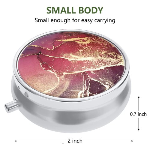 Nipichsha Pill Box, Small Pill Case for Purse & Pocket, Cute Medicine Organizer Travel Pillbox, Portable Pill Container Holder to Hold Vitamins, Medication, Fish Oil and Supplements, Red Marble