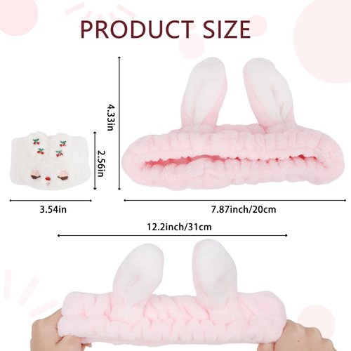 ACO-UINT 6Pcs Spa Headbands and Wrist Washbands Set, Bunny Ear Headbands for Washing Make Up Headbands, Skincare Headbands Easter Rabbit Face Wash Headbands for Women Girls