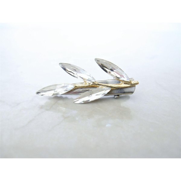 Generic Small gold silver tone crystal leaves alligator hair clip for fine thin hair (Clip quantity: 1 clip)