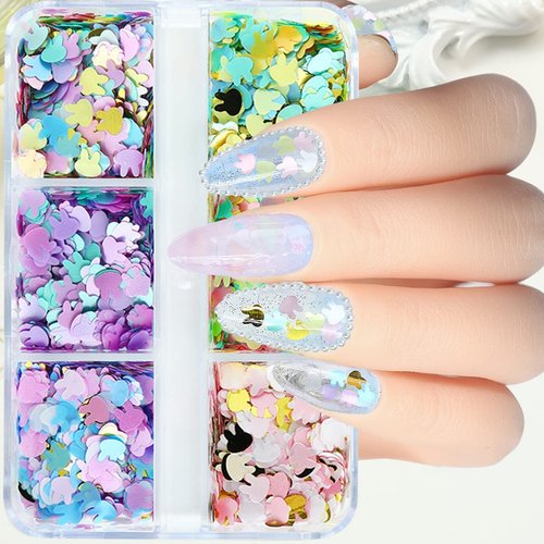 Bunny Nail Art Glitter Sequin Nail Art Supplies Easter Nail 3D Holographic Rabbit Flake Sparky Me...