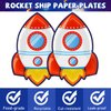 50 PCS Rocket Ship Paper Plates for Outer Space Birthday Party Supplies Disposable Solar System Themed Party Dessert Plates Starry Night Baby Shower Party Galaxy Birthday Themed Decoration Kids