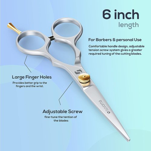 Suvorna 6" hair scissors for professional, barber & hairdresser - hair shears for cutting, trimming, grooming, precision, facial hair - Right Hand hair cutting scissors for men, women, kids, adults.