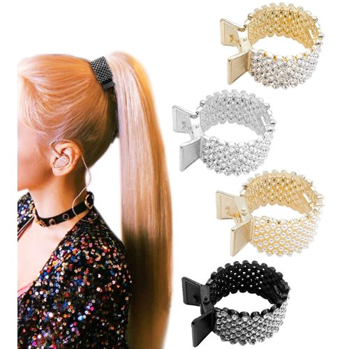 XYQMLY 4 Styles High Ponytail Hair Clips, Rhinestone Hair Barrettes Pearl Spring Metal Claw Clips for Women Girls Thick Thin Hair Accessories Birthday Gift