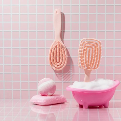 Crave Naturals FLEX DMC Detangling Brush for Thick Hair - Glide Thru Detangling Brush - Hair Brush Detangler for All Hair Types - Flexible Layers Square Paddle Hairbrush - Pink - Comfort Grip