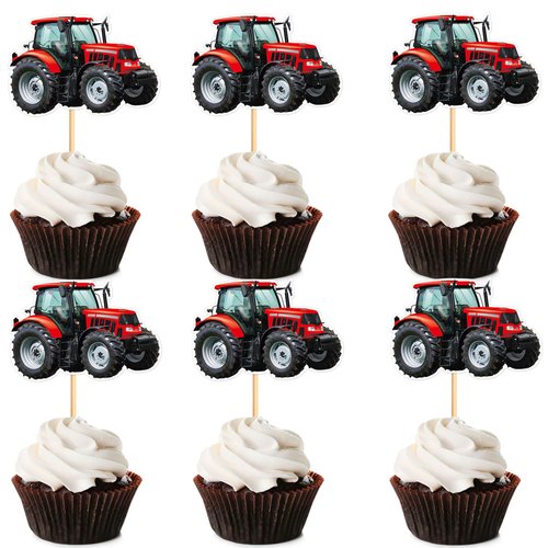 Ercadio 24 PCS Tractor Cupcake Toppers Boy's Birthday Cupcake Toppers Decoration of Farm Party Decoration Tractor Theme Party Decorations Supplies