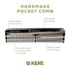 Kent OT 4.5 Inch Small Graphite Double Tooth Hair Pocket Comb, Fine/Wide Tooth Comb For Grooming Styling Hair, Beard and Mustache, for Men, Women and Kids. Saw Cut Hand Polished. Handmade in England