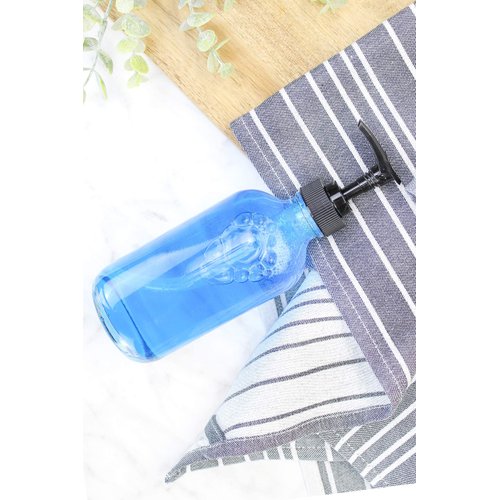 Cornucopia Brands 8oz Clear Glass Pump Bottles (4-Pack w/Black Plastic Pumps), Great as Essential Oil Bottles, Lotion Bottles, Soap Dispensers, and More