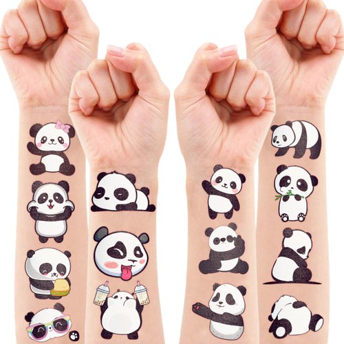 Panda Temporary Tattoos Birthday Party Supplies Decorations 96PCS Cute Tattoos Stickers Party Favors Kids Gifts Girls Boys Classroom School Prizes Themed