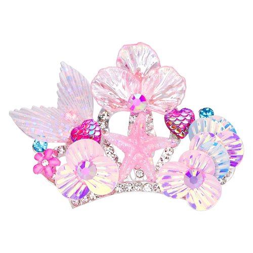 Jaciya Mermaid Hair Comb for Girls Women Starfish Tiara with Comb Mermaid Birthday Decorations Ocean Themed Tiaras Crown for Princess Halloween (Pink)