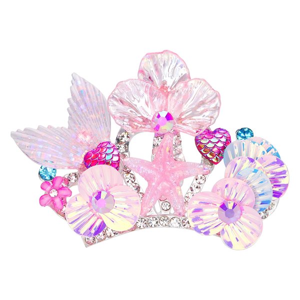 Jaciya Mermaid Hair Comb for Girls Women Starfish Tiara with Comb Mermaid Birthday Decorations Ocean Themed Tiaras Crown for Princess Halloween (Pink)