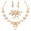 Aixiao Elegant Bridal Jewelry Set for Wedding Bride Bridesmaids Pearl Rhinestone Necklace Earrings Hair Side Comb Headpiece Accessories for Women (style B-gold)