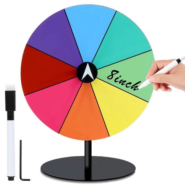 Airpark Spinning Prize Wheel for Fortune 8 Inch Dry Erase Tabletop All-Metal Roulette Wheel for Personal Use, Parties and Carnival Games