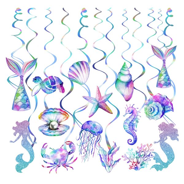 30 Pcs Mermaid Hanging Swirl - Mermaid Party Decorations, Mermaid Party Supplies for Girls, Ocean Mermaid Ceiling Streamers for Mermaid Party Favors, Baby Shower and Theme Birthday Party Decoration