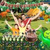 Dinosaur Birthday Party Supplies, Dinosaur Style Decorations Include Backdrop, Tablecloth, Banners, Cake Decoration, Cupcake Toppers, Latex and Aluminum foil Balloons, Hanging Swirls, Tableware Set
