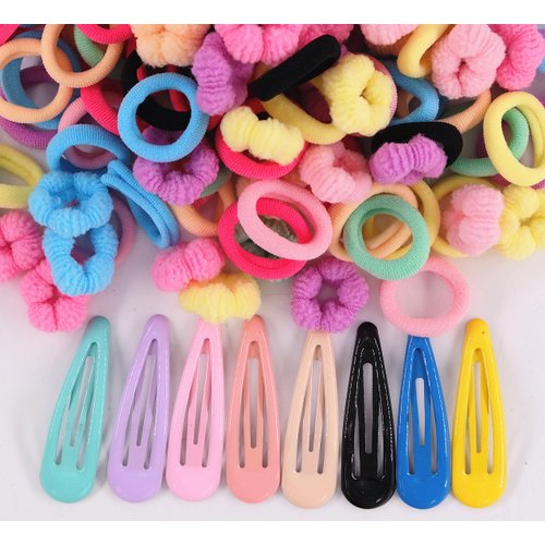 WDGROW 200-210pcs No Damage Soft Hair Ties for Toddler Girls,Age 0-6,Mini SizeHair Bands for Infant,Tiny Hair Elastics,Candy Color,Cotton,Ponytail Holders (Type D)