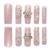 24 Pcs Pink Press on Nails Long Coffin Square - SHANRUN 3D Butterfly Glitter French Ballerina Fake Nails Press ons Nail Tips Full Cover Acrylic False Nail Art with Nail File Stick Jelly Glue on Nails