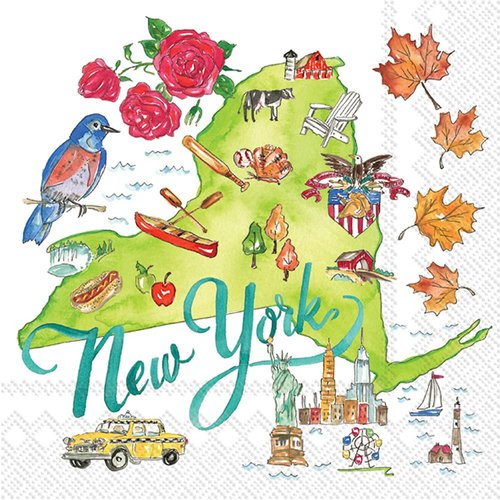 Boston International IHR State Collection 3-Ply Cocktail Beverage Paper Napkins, 5 x 5-Inches, New York, 20 Count (Pack of 1)