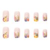 Square Press on Nails Short - TUZADNW Flower Design Short Fake Nails Press ons,24 Pcs Artificial Nude Full Cover Glue on Nails Glossy Stick on Acrylic Nails for Women