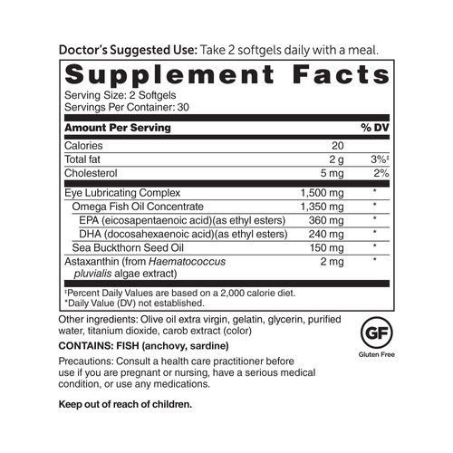 Dr. Whitaker's Eyedrate Hydration and Lubrication Supplement with Omega-3, Omega-7 and Antioxidants, 60 Softgels (30-Day Supply)