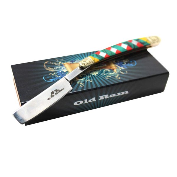 Old Ram Collection Barber Straight Razor Style Manual Folding Knife.. (Red)