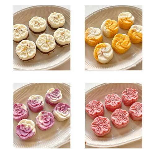 Pink mid-autumn mooncake press mold, hand-pressed stamp dessert DIY, mooncake puff pastry press mold with 1 printed flower DIY (1 Gift Box Stamp-1)