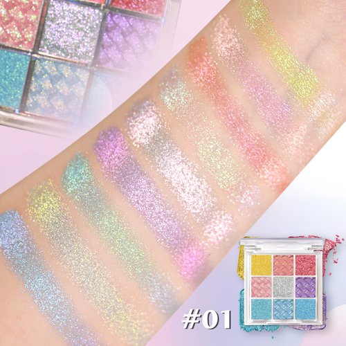 JUR MORNIER Multichrome Eyeshadow Palette,9 Color Change Glitter Chameleon Eye Shadow,High Pigmented Waterproof Long-Lasting 100% Vegan Cruelty Free Duo Chrome Eye Makeup For Women (#01)