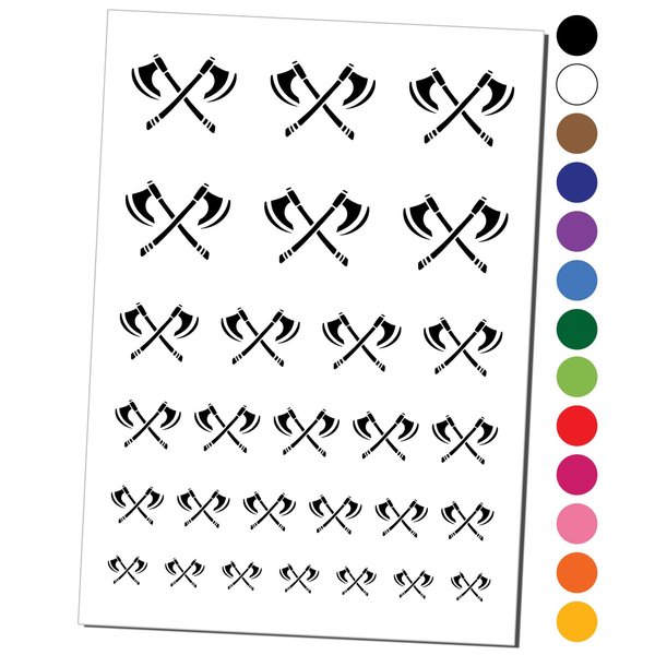 Crossed Viking Battle Axes Weapons Temporary Tattoo Water Resistant Fake Body Art Set Collection - Black (One Sheet)
