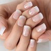 Coolnail Holo Bling Butterfly Glitter Pink Nude White French Fake Nails Squoval Square False Press on Wear False Finger Nail Art Tips