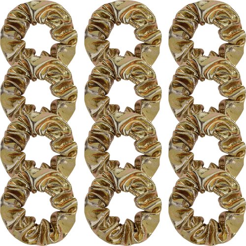 Set of 12 Cheer Shiny Metallic Hair Scrunchies Glitter Ponytail Holder Hair Accessories for Cheerleading Teen Girls College Sports (Gold)