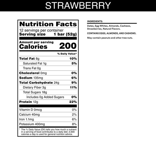 RXBAR Protein Bars, 12g Protein, Gluten Free Snacks, Strawberry, 22oz Box (12 Bars)