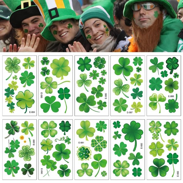 NALoRa 10 Sheets St. Patrick's Day Temporary Tattoos 78 Pcs Shamrock Tattoos Stickers Saint Patrick’s Day Stickers for Face Body Arms Decoration Green Clover Party Supplies for Kids Adults