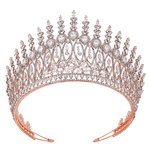 Rose Gold Crown for Women Cubic Zirconia Royal Queen Pageant Crowns Big Bridal Tiara Headband for Wedding Prom Quinceanera Birthday Party Costume