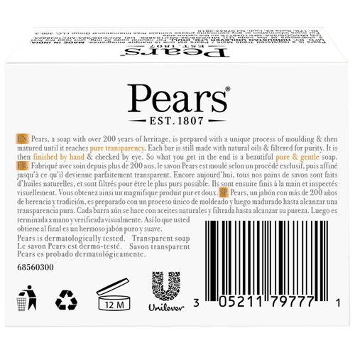 PEARS Soap, Face & Body Soap, Amber – Pure & Gentle Transparent Bar Soap, Moisturizing Glycerin Soap with Natural Oils for Pampered, Glowing Skin, 3.53 Oz (Pack of 2)