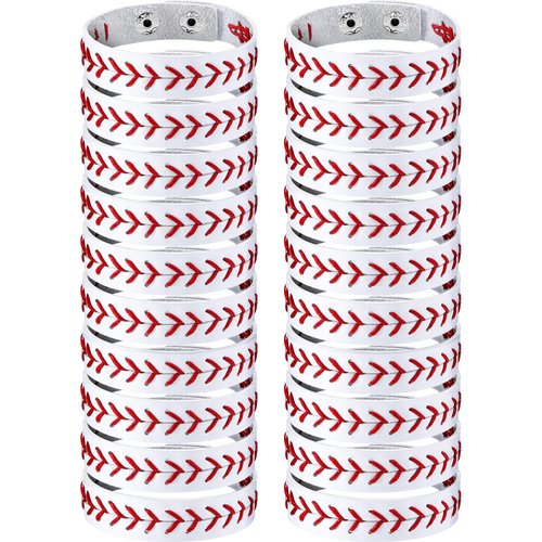 Genuine Leather Baseball Bracelet Baseball Wristbands Baseball Gifts for Boys Men Women Girls Baseball Players Sports Team (20 Pcs)