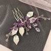 Kercisbeauty Something Purple Crystal Silver Hair Comb for Wedding Brides Handmade Boho Leaf Hair Accessories for Dancing Prom (Purple)