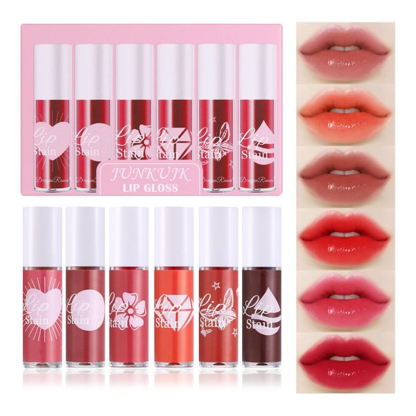 6 Colors Lip Tint Stain Set,Mini Liquid Lipstick Moisturizing Long Lasting Plumping High Pigmented Lip Gloss Set,Lightweight Non-Stick Cup Matte Lipstick for Waterproof Cheek and Lip Tint Makeup