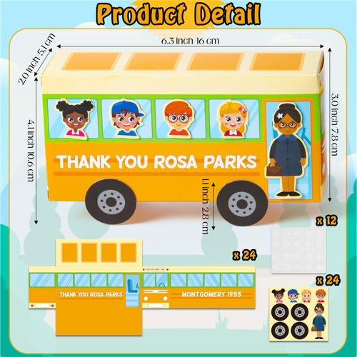 WATINC Kwanzaa Bus Craft Kits - DIY 24Pcs Rosa Parks Black African American Craft Kit, Happy Kwanzaa Holiday Celebration Crafts Party Favors Supplies Home School Fun Art Activities Gifts for Kids