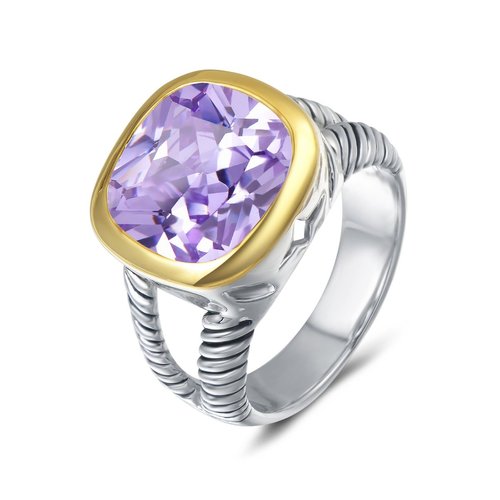 UNY Jewel Twisted Cable Wire Two Tone Cusion Cut CZ Statement Ring Designer Inspired Fashion Love Antique Women Jewelry Gift (Purple, 8)