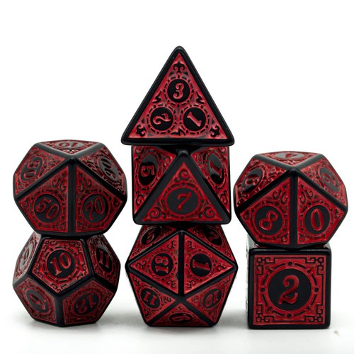 Poludie DND Dice Set-D&D Polyhedral Dice (7 Pcs) with Leather Dice Bag for Dungeons and Dragons Role Playing Dice Games RPGs (Red with Black Edge)