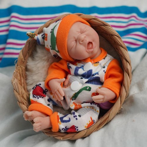 7 Inch Mini Reborn Baby Dolls，Silicone Full Body Baby Soft Skin Mini Realistic Newborn Baby Dolls Real Life Tiny Baby Doll with Feeding Accessories& Gift Box（Girl）