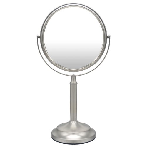 Indecor Home H Halston Stainless Steel Makeup Vanity Mirror 1X/3X Magnification Round 360 Swivel Mirror for Desk, Bedroom, Bathroom (Brushed Nickel)