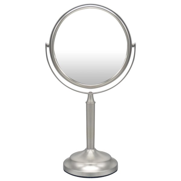 Indecor Home H Halston Stainless Steel Makeup Vanity Mirror 1X/3X Magnification Round 360 Swivel Mirror for Desk, Bedroom, Bathroom (Brushed Nickel)