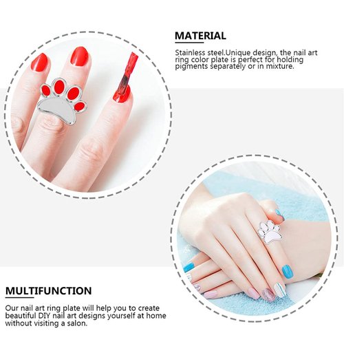 HEALLILY 4pcs Nail Art Palette Stainless Steel Makeup Mixing Palette Ring Mini Manicure Palette Wearable Metal Nail Art Polish Holder Paint Palette Finger Rings Nail Art Tools