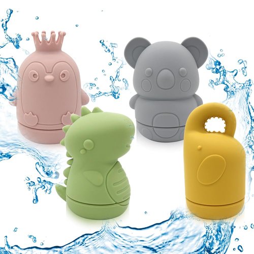 Melearch Baby Bath Toys, 4 Pcs Silicone Mold Free Bath Toys for Baby, Bathtub Toys for Toddlers 6-12 Months, Sensory Toys for Kids, Pool Beach Water Floating Toys for Boys Girls 1 2 3+ Year Olds, A