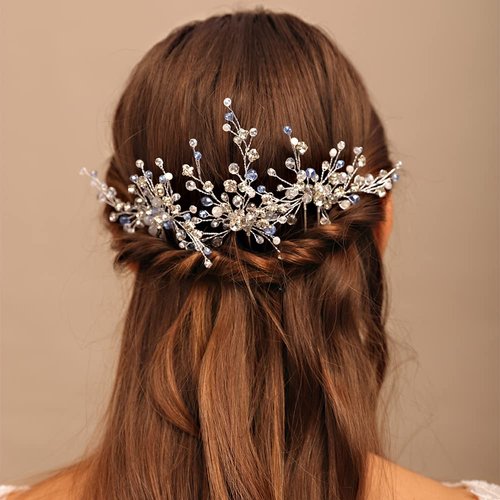 YERTTER 3pcs Wedding Light Blue Hair Pins Set Updo Rhinestone Crystal Rhinestone Hair Clip Bun Head Pieces for Bride Bridesmaid Flower Girl Wedding Prom Birthday Party