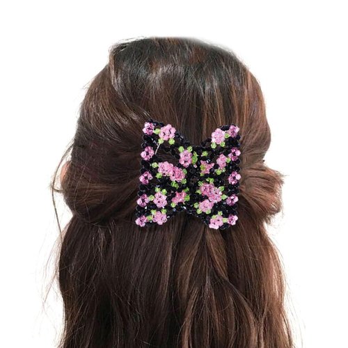 LALAFINA 3pcs Hair Combs Double Side Combs Clip Double Row Hair Comb Beaded Pink Flower Shape Headband