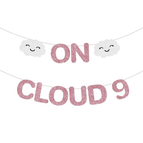 Sursurprise On Cloud 9 Birthday Decorations for Girls, On Cloud 9 Banner Rose Gold for Cloud Rain...