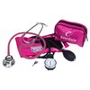 Dixie EMS Aneroid Sphygmomanometer and Dual Head Stethoscope Set with Adult Size Blood Pressure Cuff, Calibration Key and Carrying Case – Pink