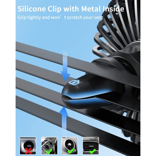 TriPole Car Fan USB Fan for Car Vent Powerful 3 Speed Car Cooling Clip Fan with Quiet Brushless Motor 360 Degree Rotatable Portable Fan for Car Vehicle, Van, Truck, SUV, RV